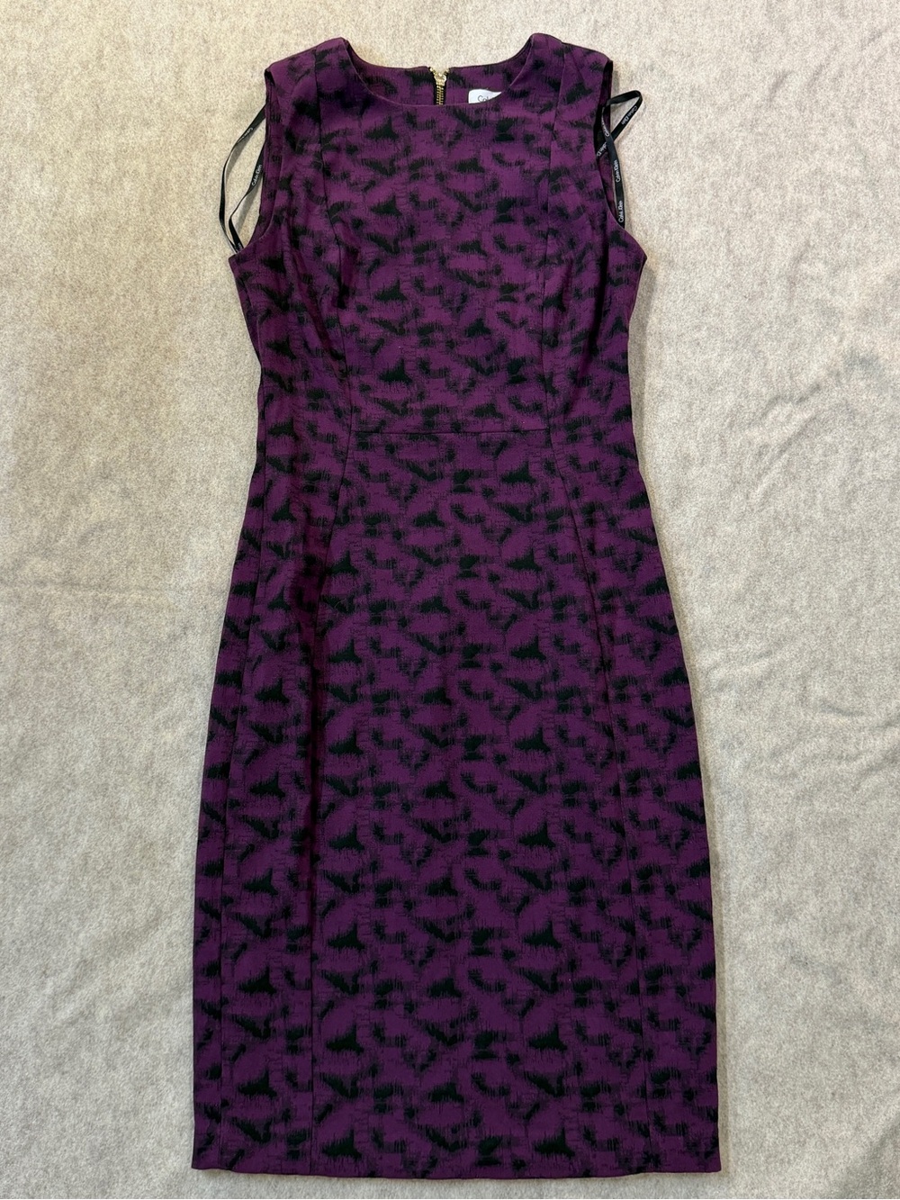 Calvin Klein Purple and Black Patterned Midi Sheath Dress